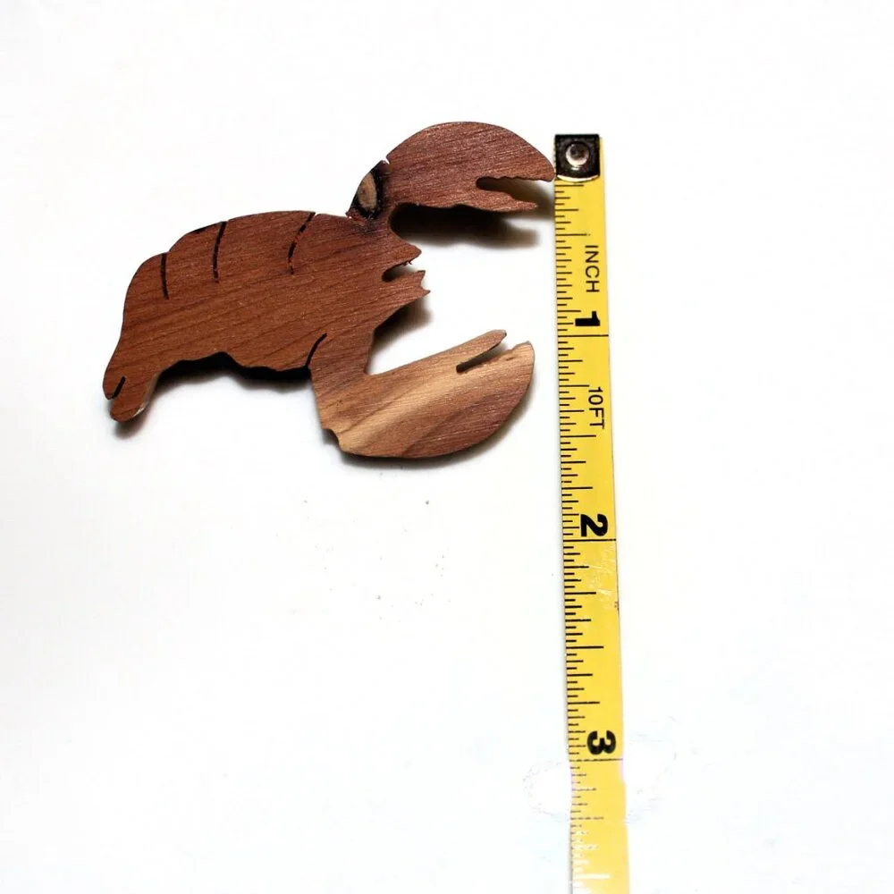 Wooden Crawfish Crawdad Brooch Pin Vintage